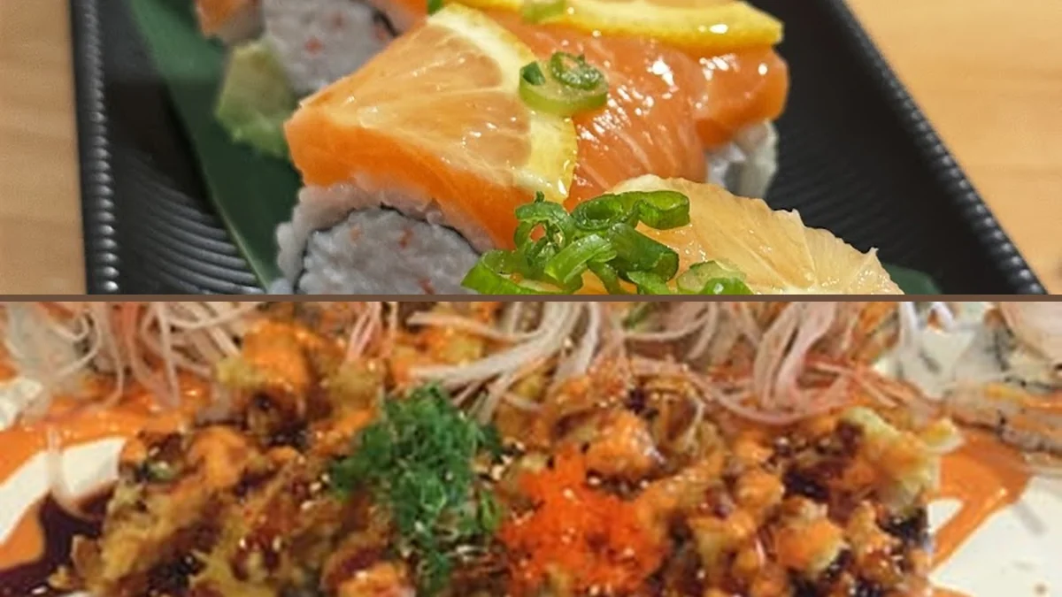 Sushi rolls on a casual restaurant table.