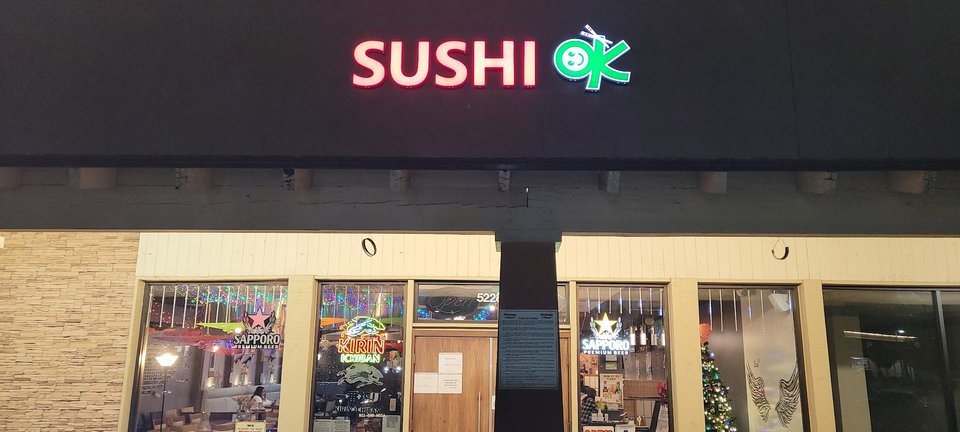 Sushi rolls on a casual restaurant table.