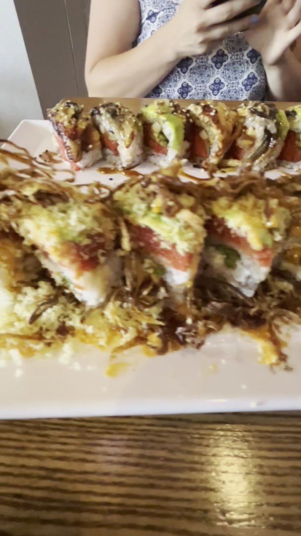 Sushi rolls on a casual restaurant table.